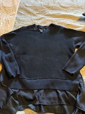 Simply Vera Vera Wang Black Layered Hem Crewneck Sweater